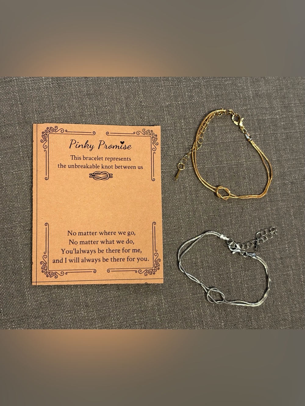 Pinky Promise Knot Friendship Bracelet Set Gold & Silver Tone With Card
